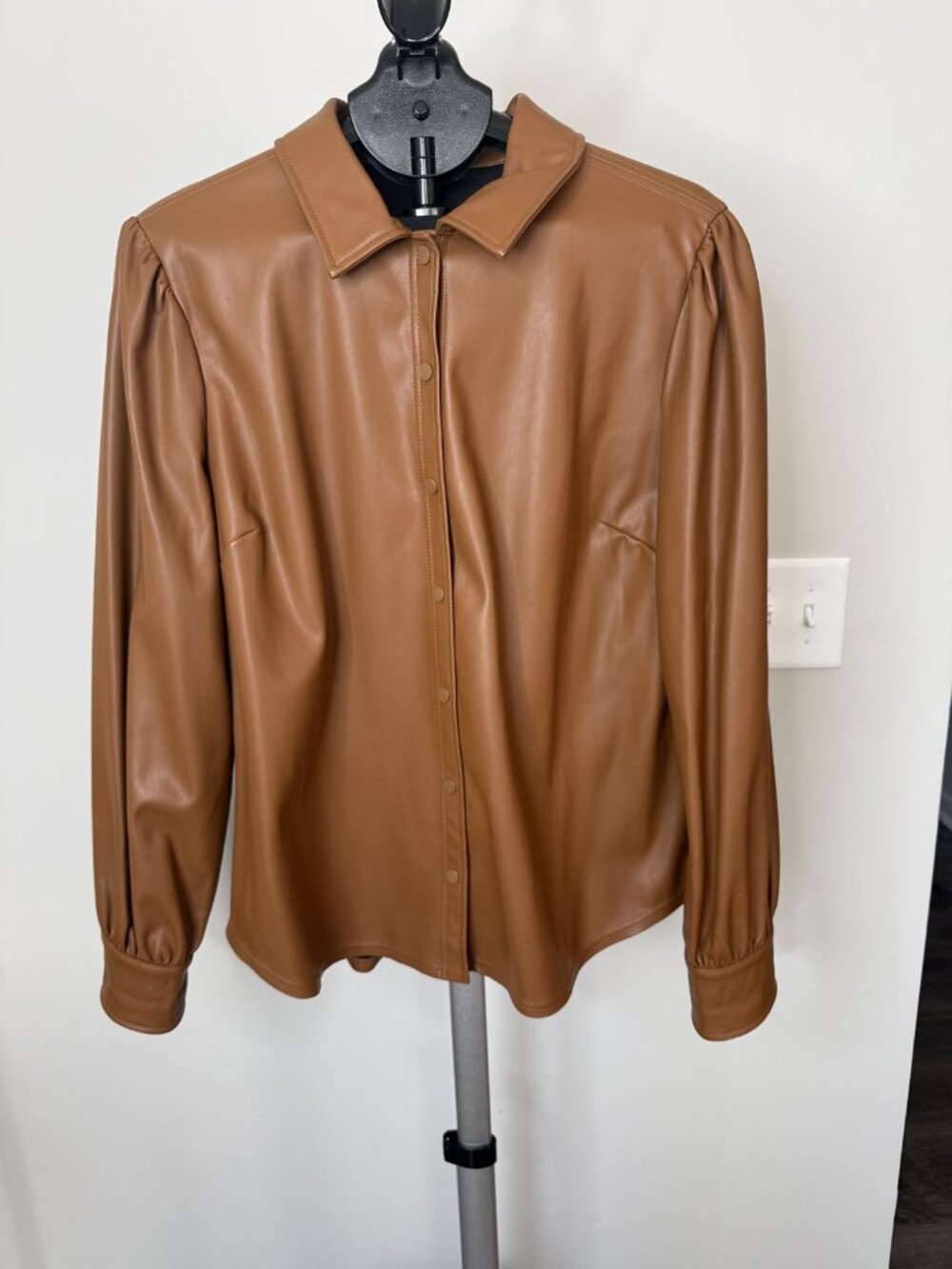 The Limited Tan Faux Leather Shacket Button Front Shirt Jacket XL